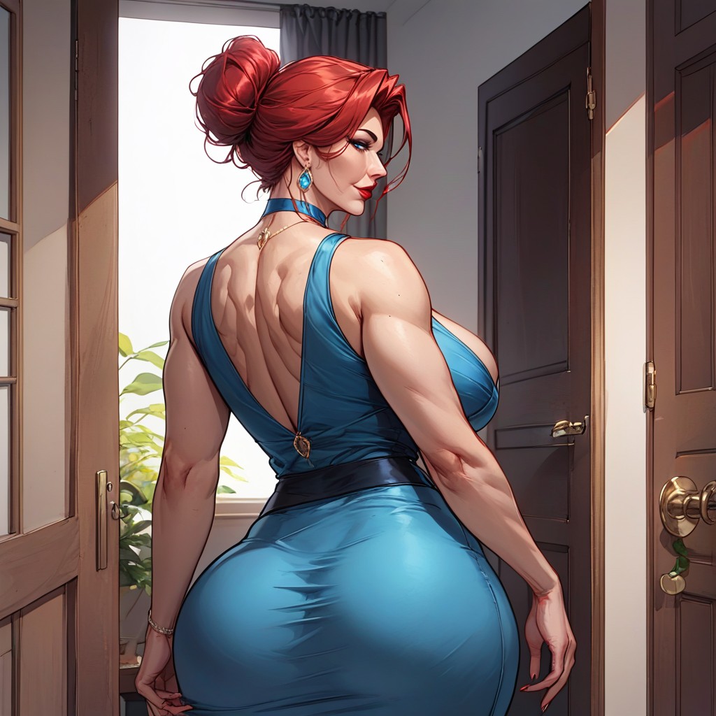 Very Curvy Milf, Mouth Very Open, Low Hair Bun MILF AI Porn