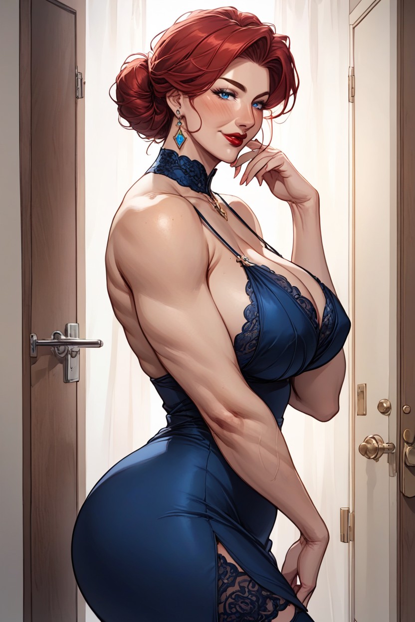 Front Side View, Blue Eyes, Red Hair MILF AI Porn