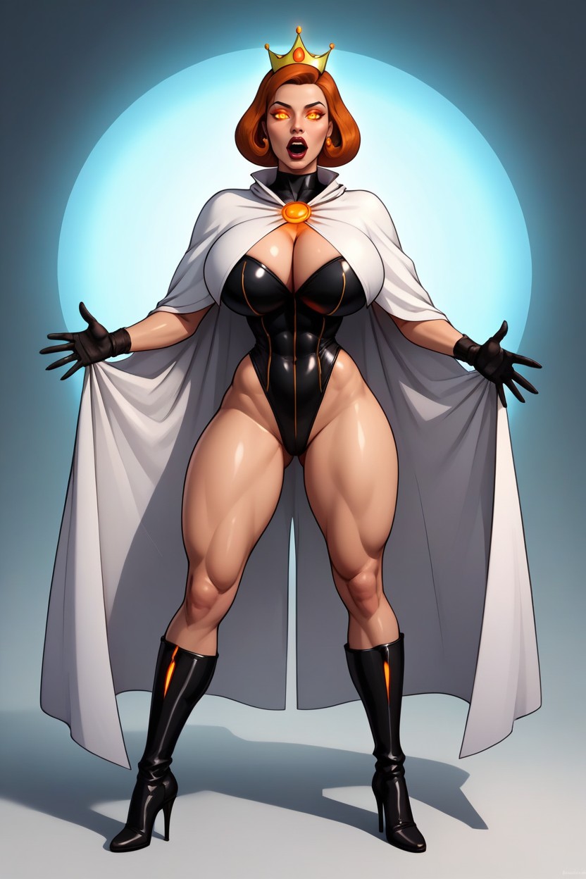 Full Body Front View, Legs Apart, Perfect Round Gigantic Bimbo Breasts MILF AI Porn