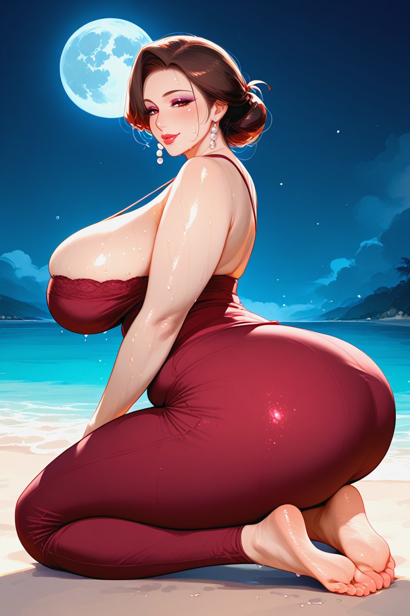 Pose Showing Full Ass Exposure Through Deep Slit, Side Pose, Erotic And Voluptuous S Big Woman In Bright Bedroom MILF AI Porn