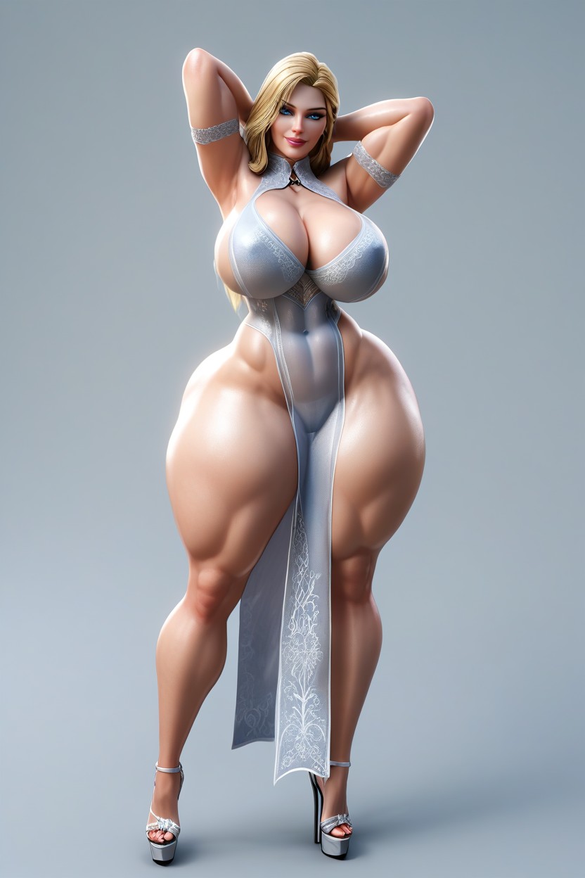 Extremely Wide Hips, Pale Skin, Blonde Hair MILF AI Porn