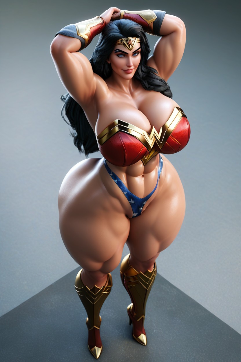 Standing Legs Spread, Very Curvy, Wonder Woman MILF AI Porn