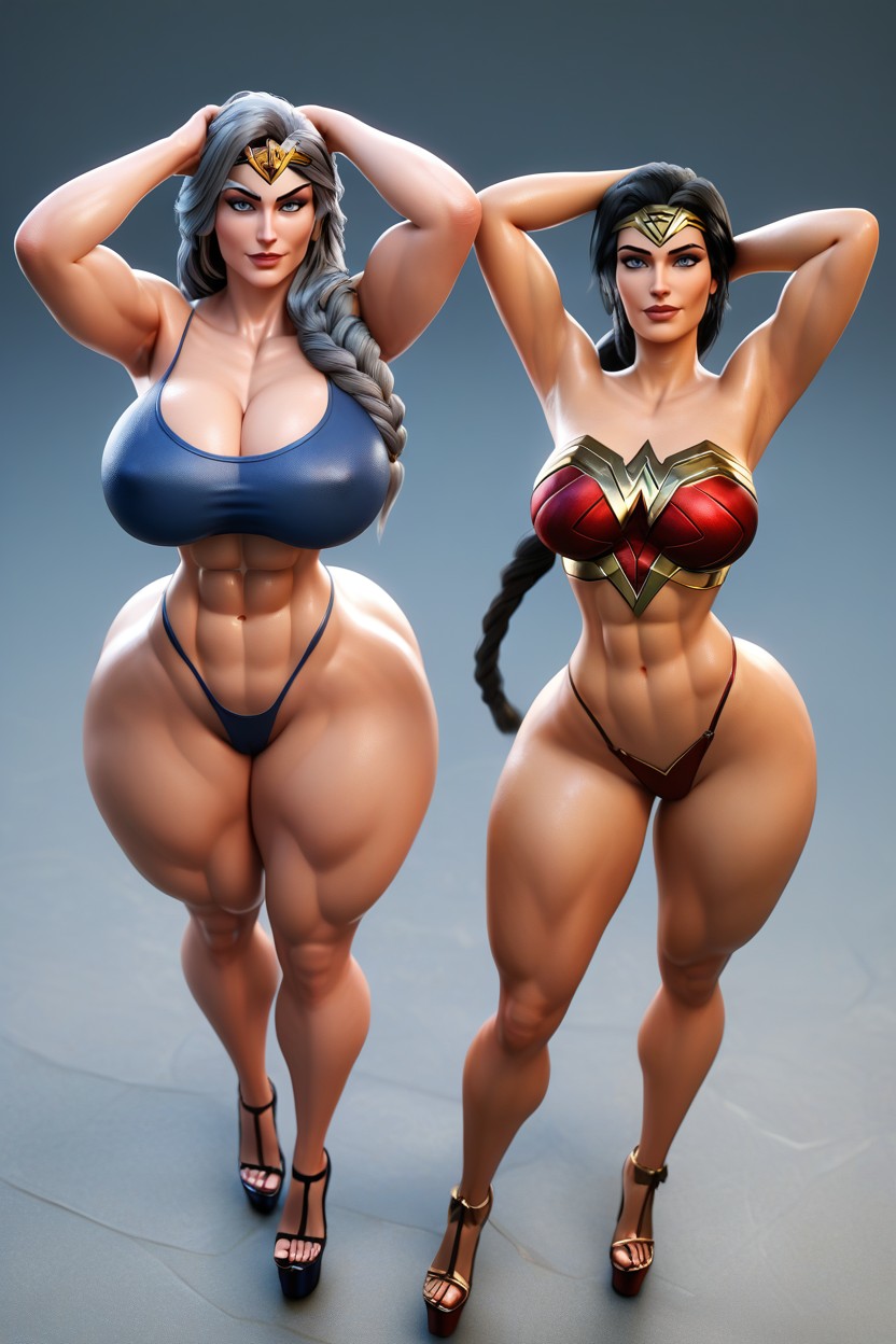 Arms Up, Extremely Wide Hips, Very Curvy MILF AI Porn
