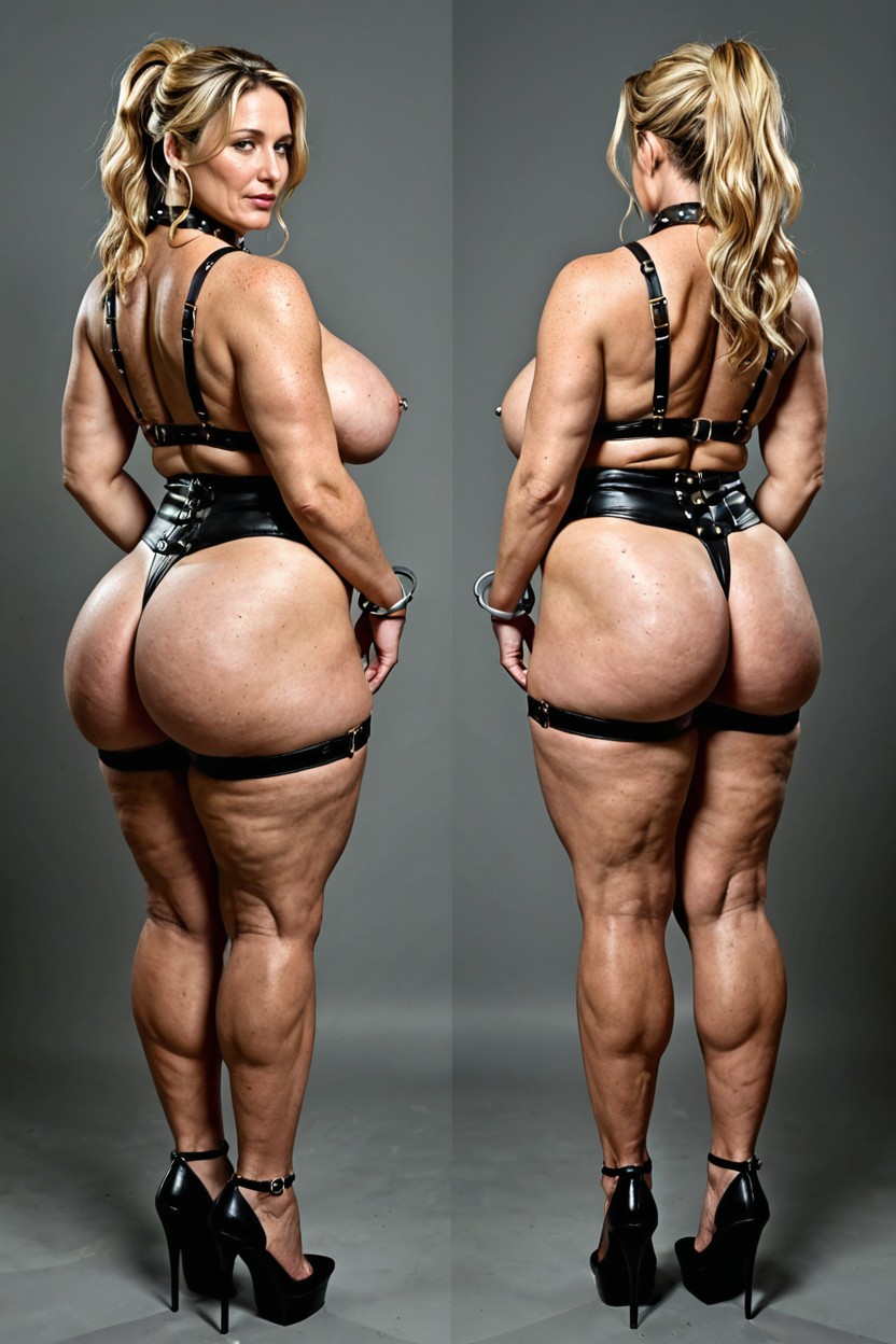 Arms Behind Back, Blonde Hair, Leather Strap MILF AI Porn