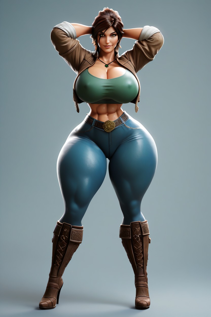 Extremely Wide Hips, Thick Thighs, Green Crop Top Tank Top MILF AI Porn