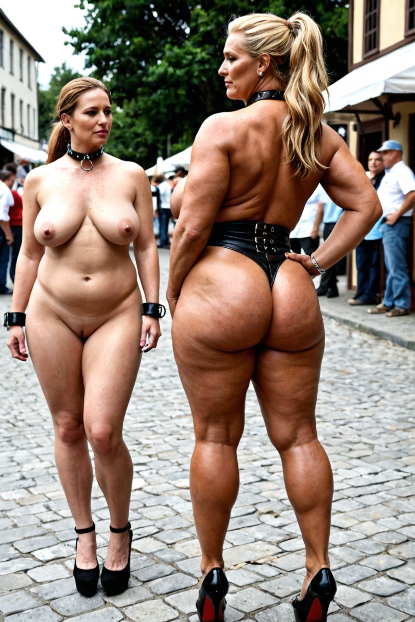 Old Wrinkled Skin, Thick, Leather Handcuffs On Ankles MILF AI Porn