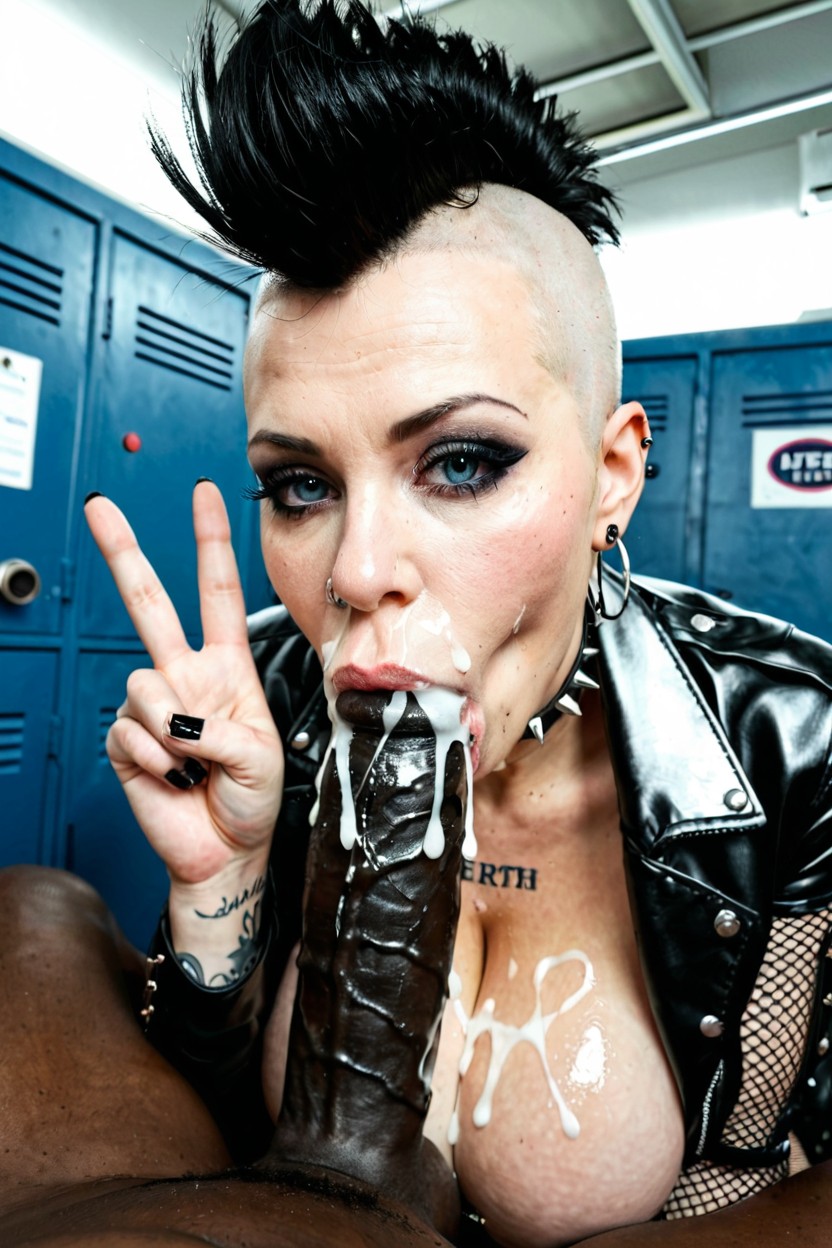 Qos Chest Tattooed, Nose Ring, Smeared Makeup MILF AI Porn