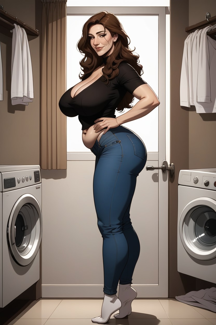 Long Hair, Mature Gilf, Belly Fat MILF AI Porn