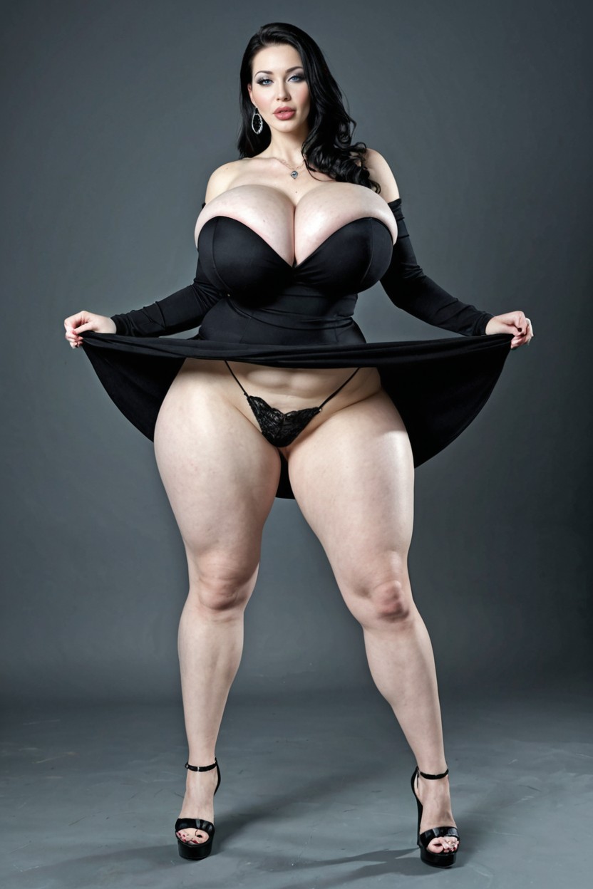 Perfect Drawn Face, Black Long Sleeve Tight Top With Skirt, Focus On Female MILF AI Porn