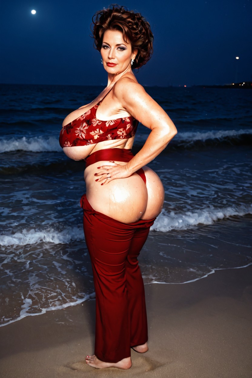 Colossal Butt, Outdoor Night Beach, Voluptuous MILF AI Porn