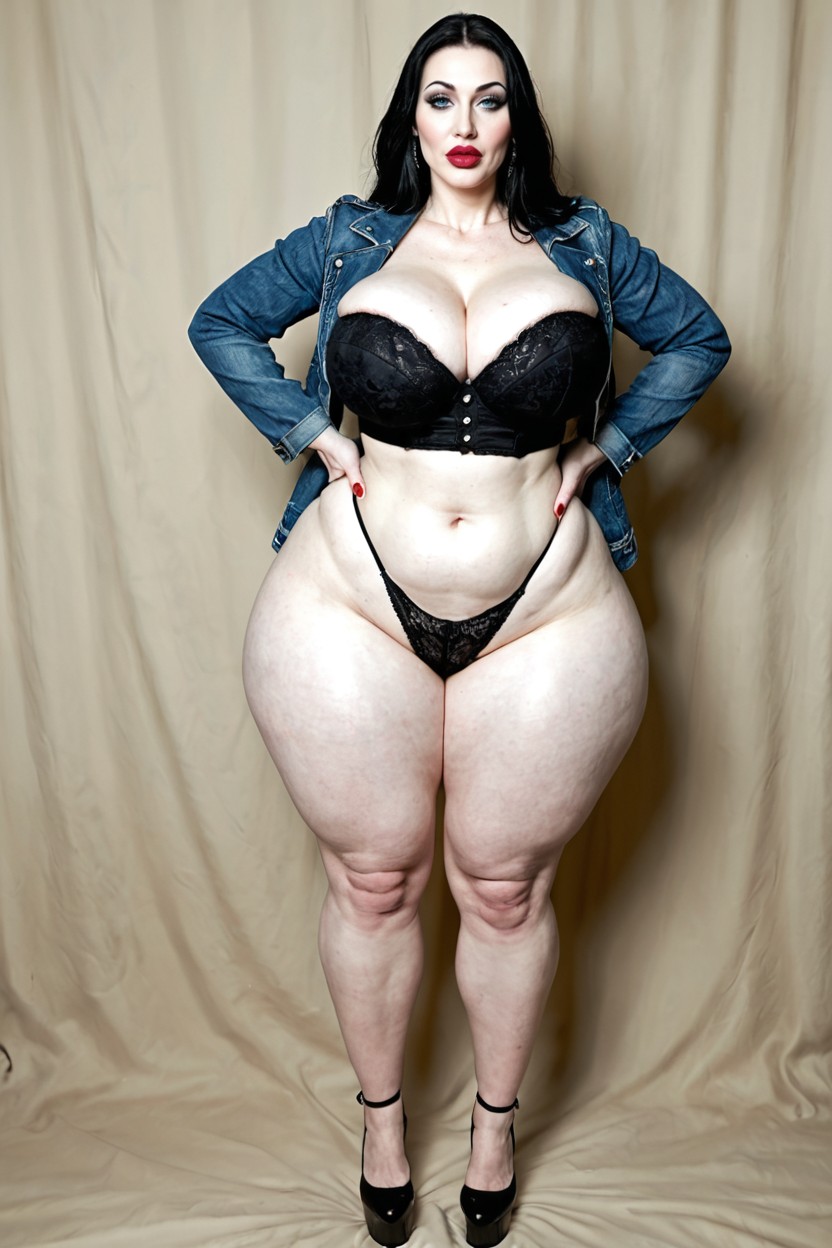 Gigantic Massive Hips, Denim Jacket, Focus On Female MILF AI Porn