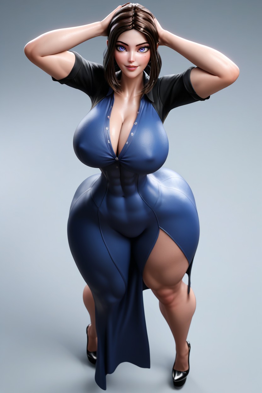 Facing Viewer, Very Curvy, Tan Skin MILF AI Porn