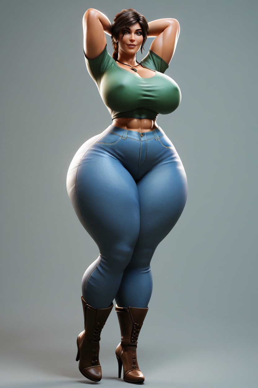 Abs, Simple Grey Background, Extremely Tall MILF AI Porn