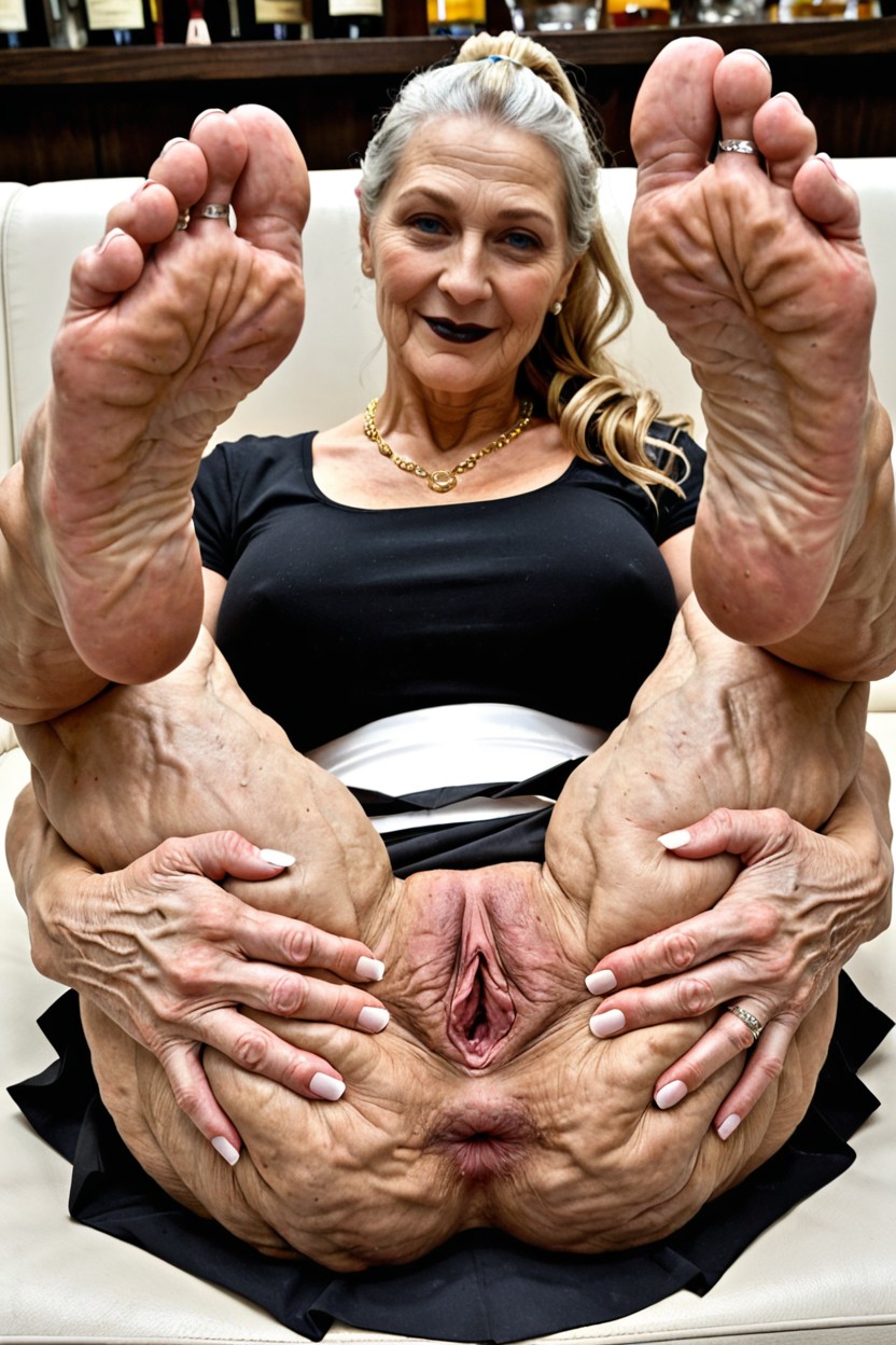 Golden Toe Ring, Extreme Wrinkled Skin, Legs Up MILF AI Porn