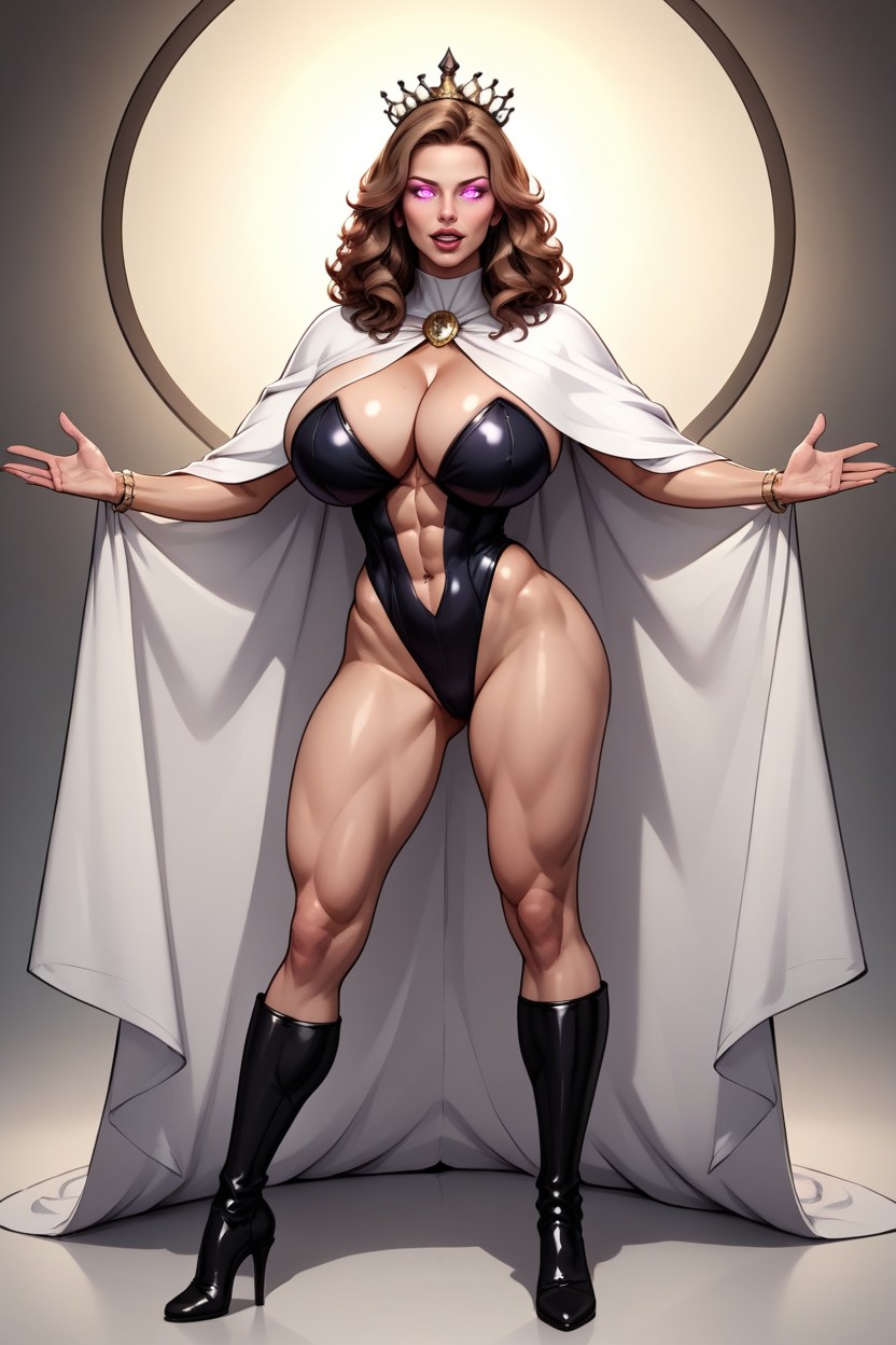Black High Heel Boots, White Cape, Dark Leotard MILF AI Porn