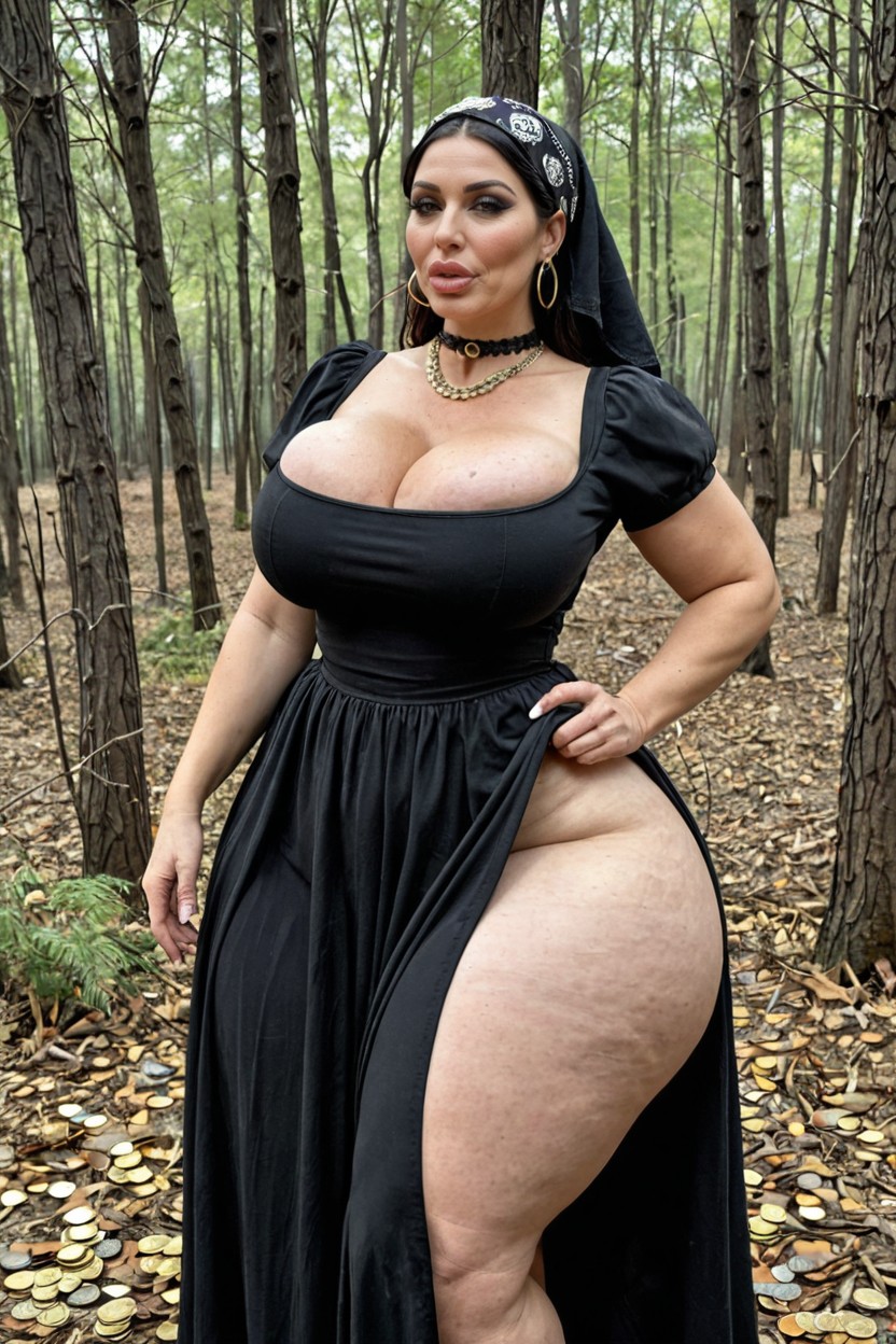 Hour Glass Figure, Goth Makeup, Chubby Cheeks MILF AI Porn