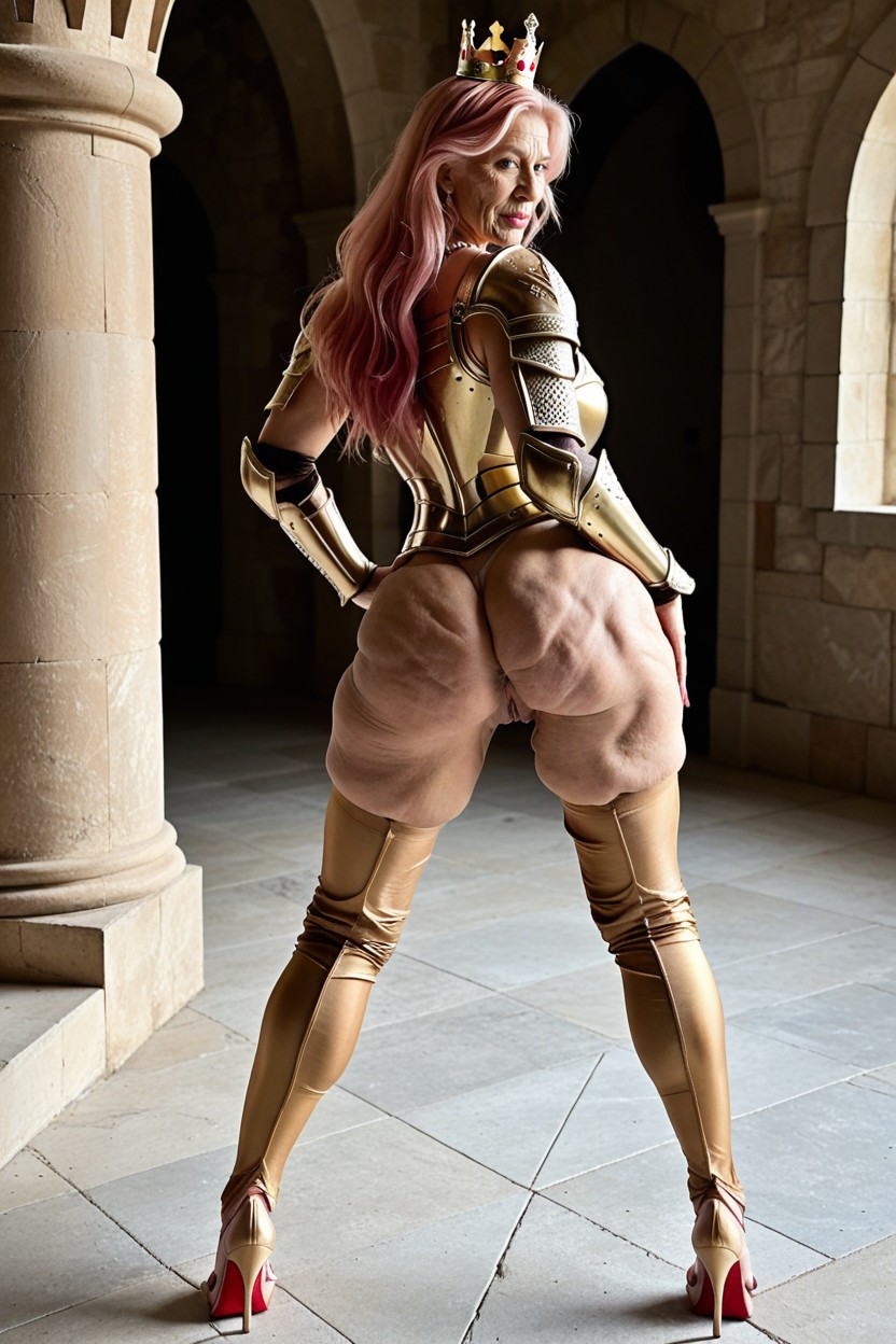 Inside Castle, Extreme Wrinkled Skin, Back View MILF AI Porn