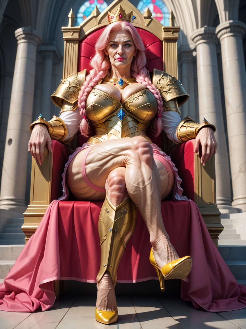 Long Length, Bored, Golden Armor High Heels MILF AI Porn
