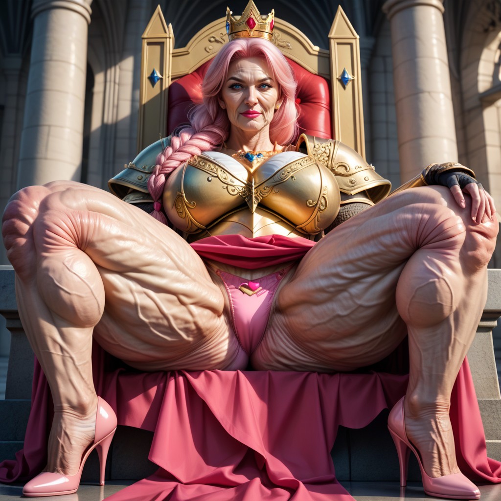 Blue Eyes, Pink Armor High Heels, Front View MILF AI Porn