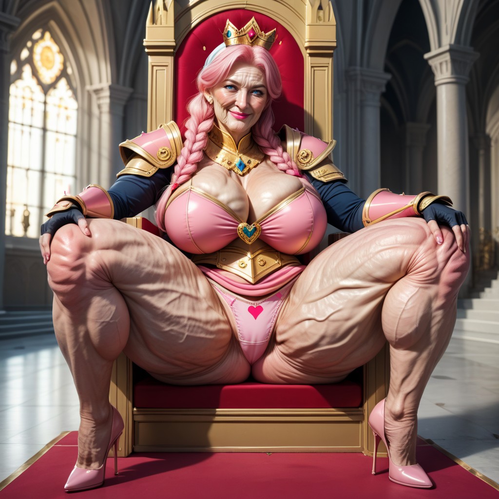 Extreme Wrinkled Skin, Inside Castle, Pink Glossy Lipstick MILF AI Porn