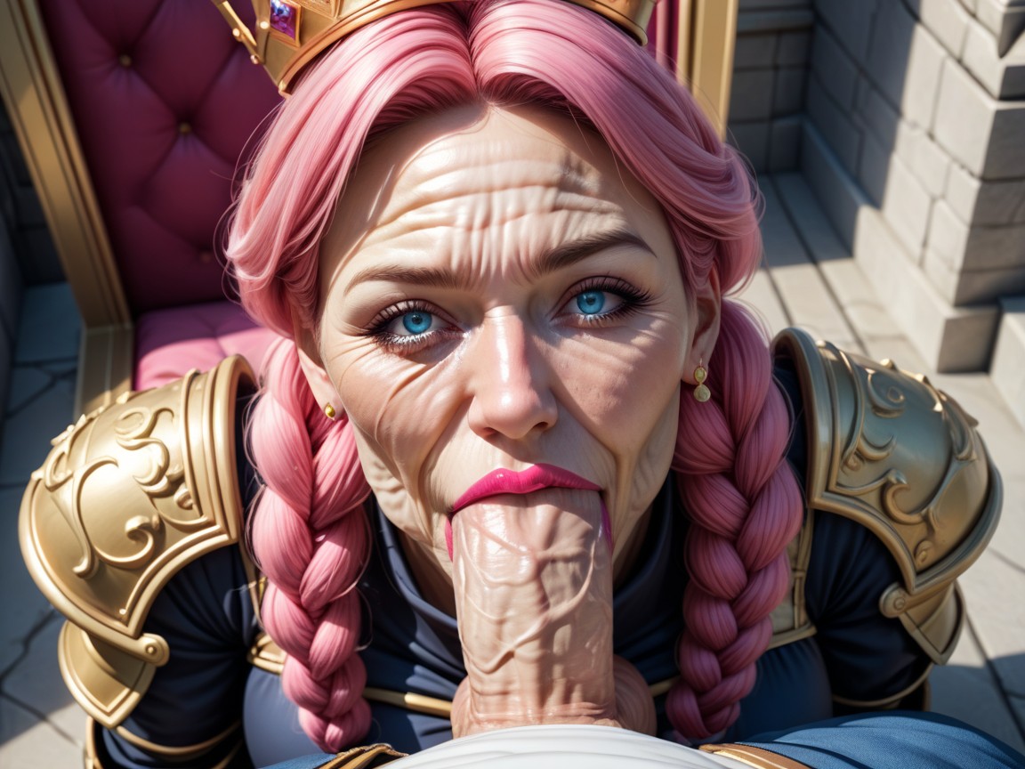 Long Length, Pink Glossy Lipstick, Deepthroat Cock MILF AI Porn