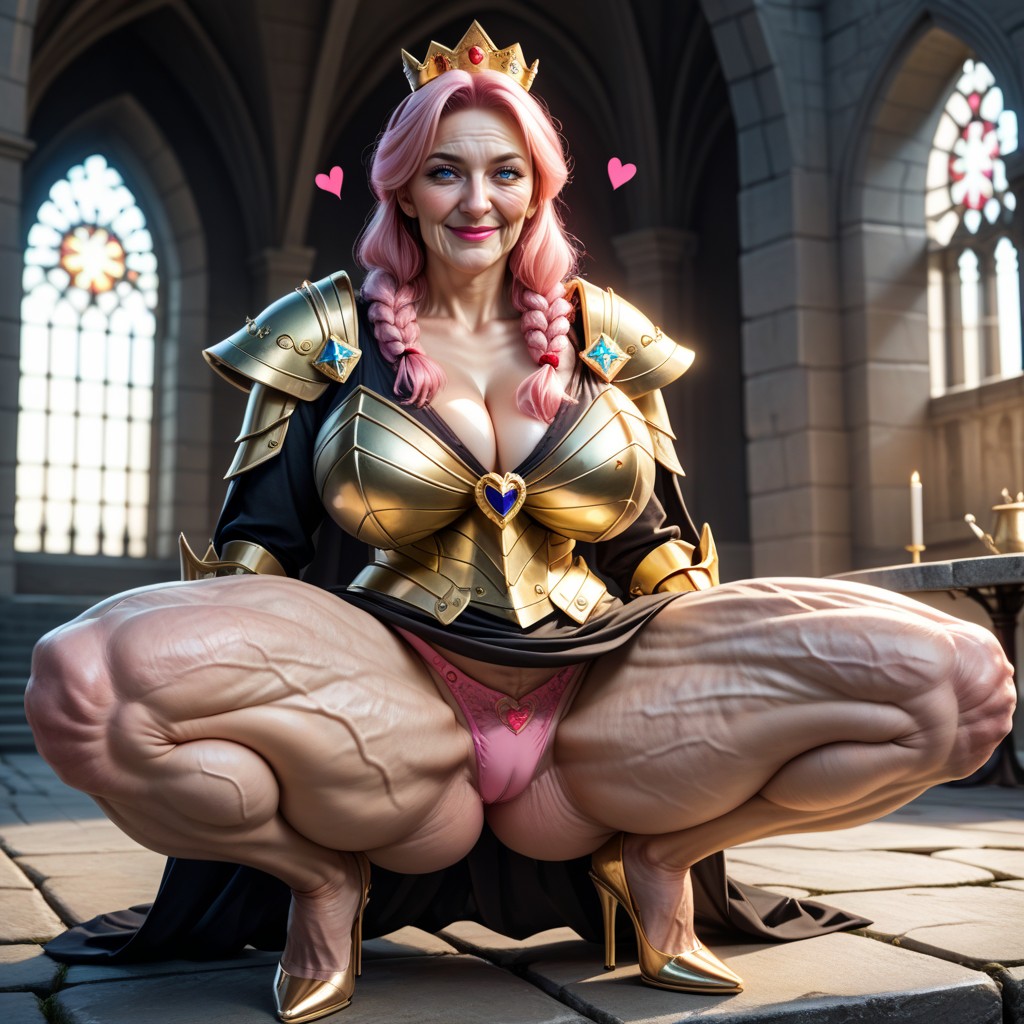 Golden Armor High Heels, Inside Castle, Granny MILF AI Porn