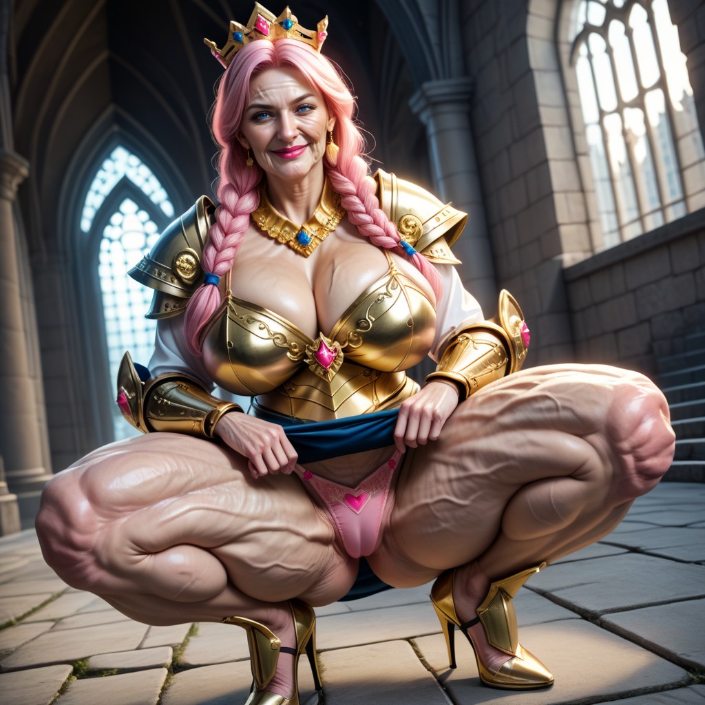 Squatting, Squatting On A Stone Table, Front View MILF AI Porn