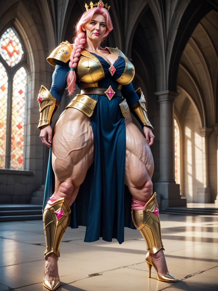 Golden Leg Armor, Blue Eyes, Braided MILF AI Porn