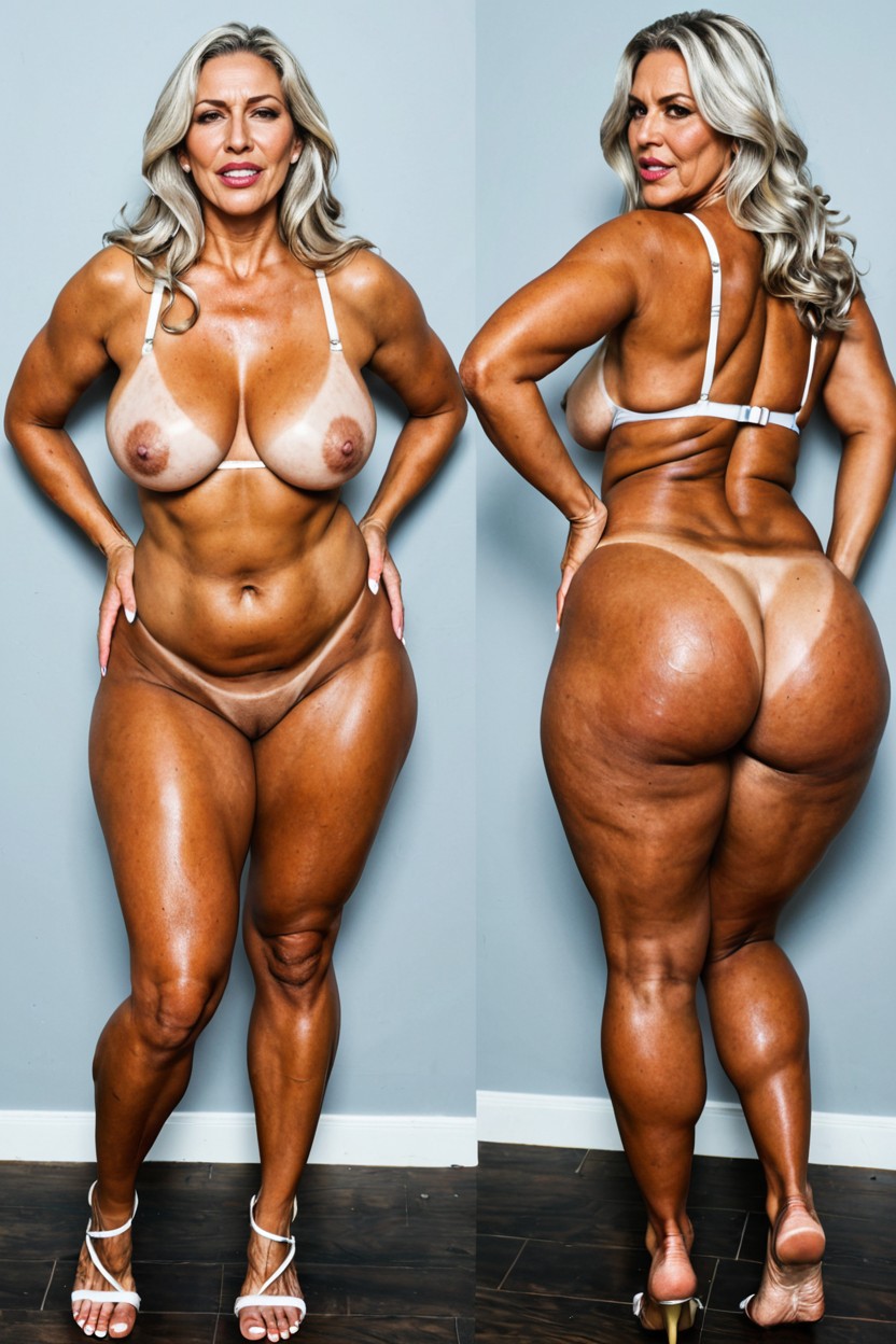 No Makeup, Platinum Blonde, Light Chubby Belly MILF AI Porn