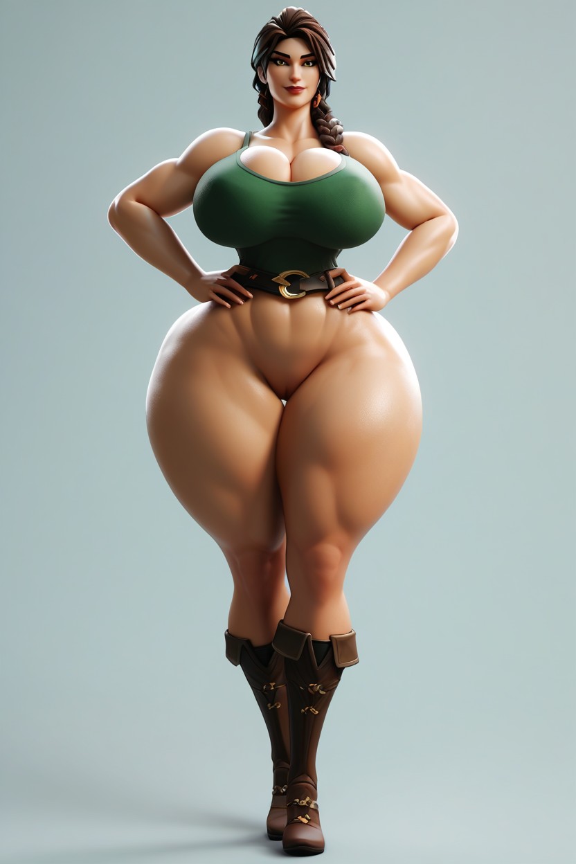 Very Thick Thighs, Looking At Viewer, Brown Pants MILF AI Porn