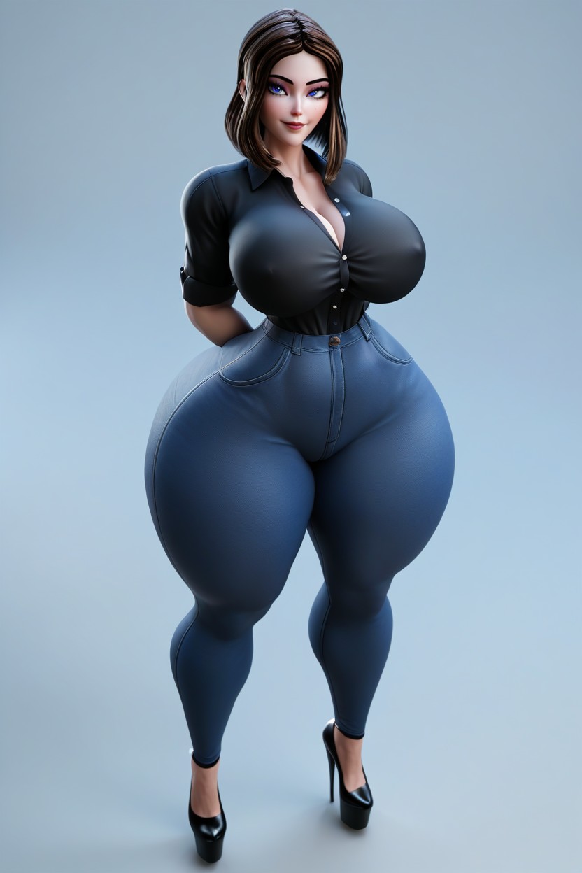 Extremely Wide Hips, Very Tall Woman, Top Down View MILF AI Porn