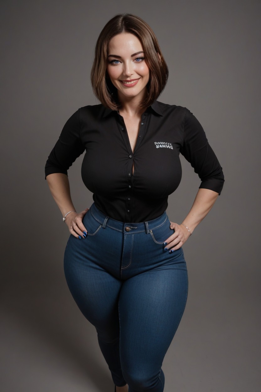 Black Shirt, Extremely Large Ass, Full Body MILF AI Porn