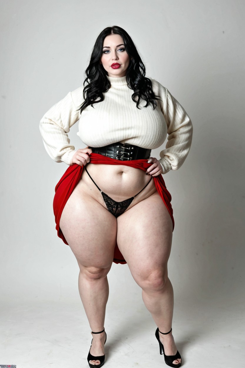 Perfect Drawn Face, Thong, Massive Thick Wide Thighs MILF AI Porn