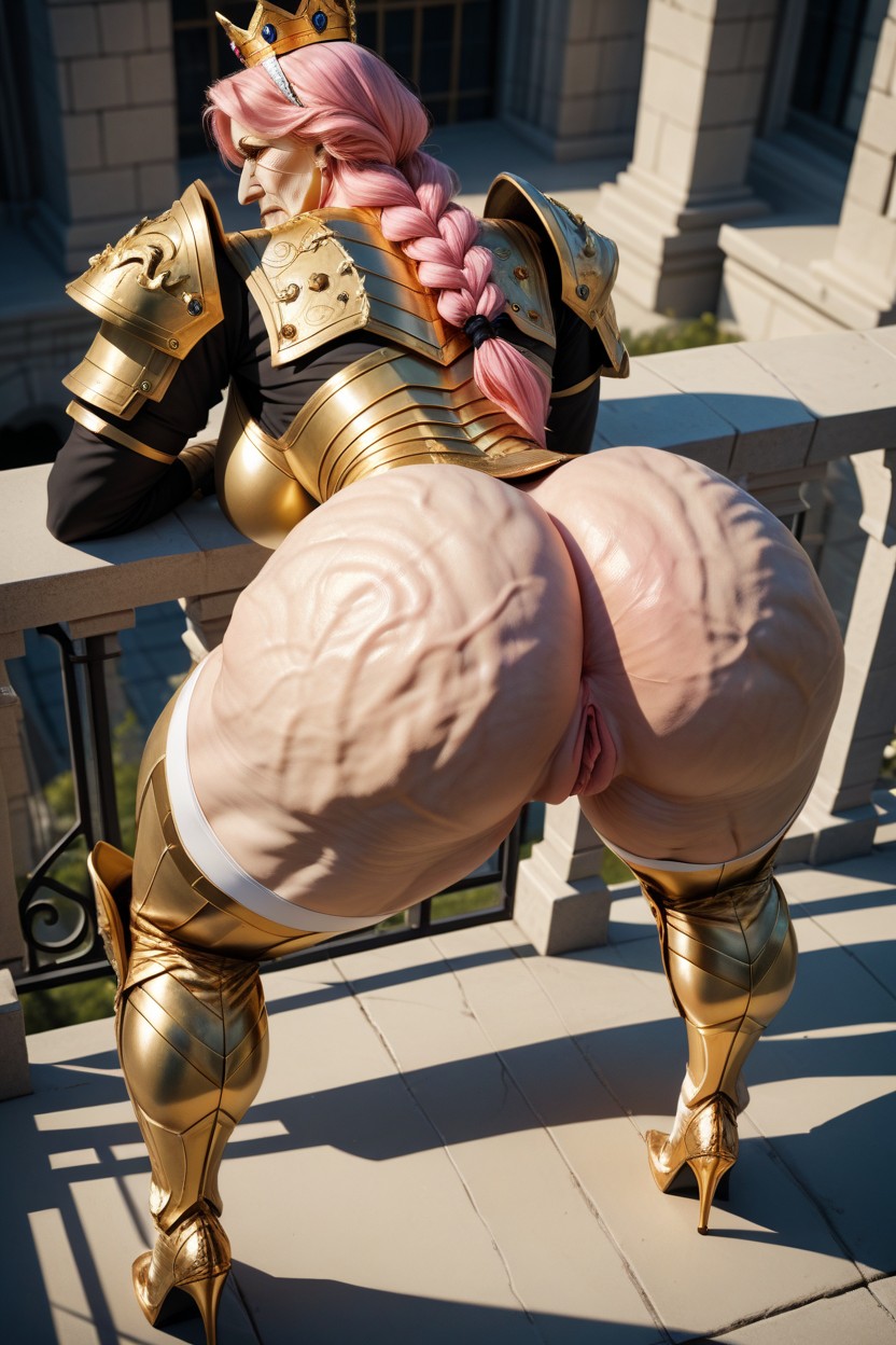 Long Pink Hair, Extreme Wrinkled Body, Golden Armor Stockings Porno MILF IA