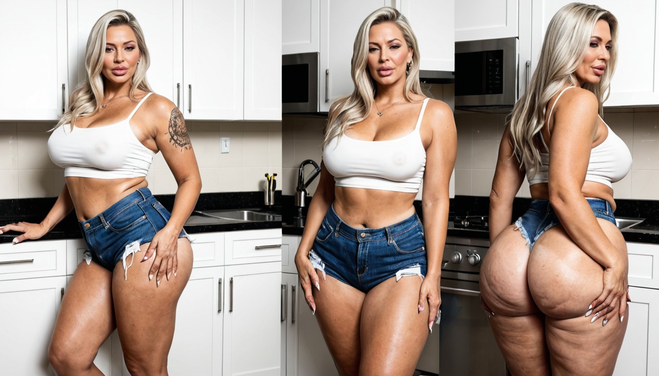 Platinum White-blonde Hair, Small Ass, Ultra Straightened Hair MILF AI Porn