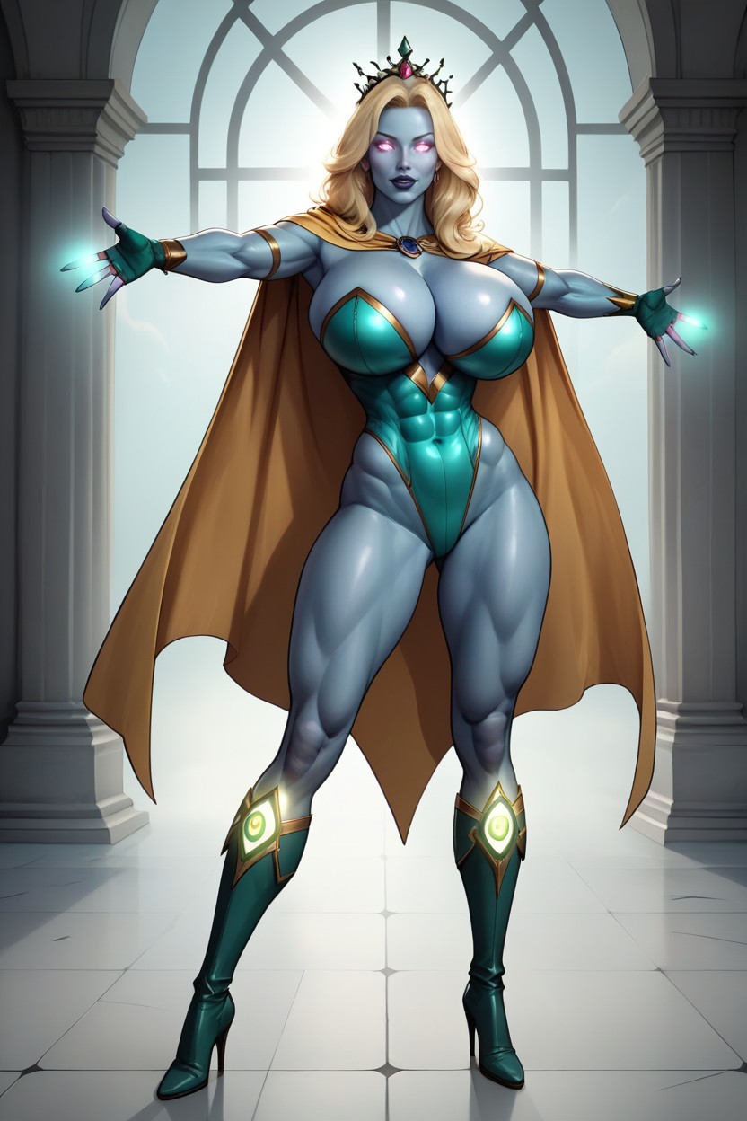 Full Body Front View, Very Lusty Evil Expression, Fully Detailed Glowing Pink Eyes MILF AI Porn