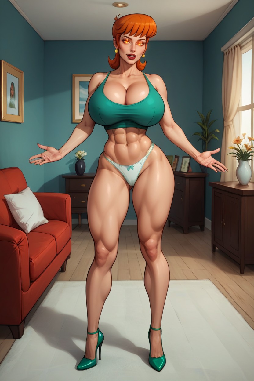 Mint Green Tank Top, Oiled Skin, Cleavage MILF AI Porn
