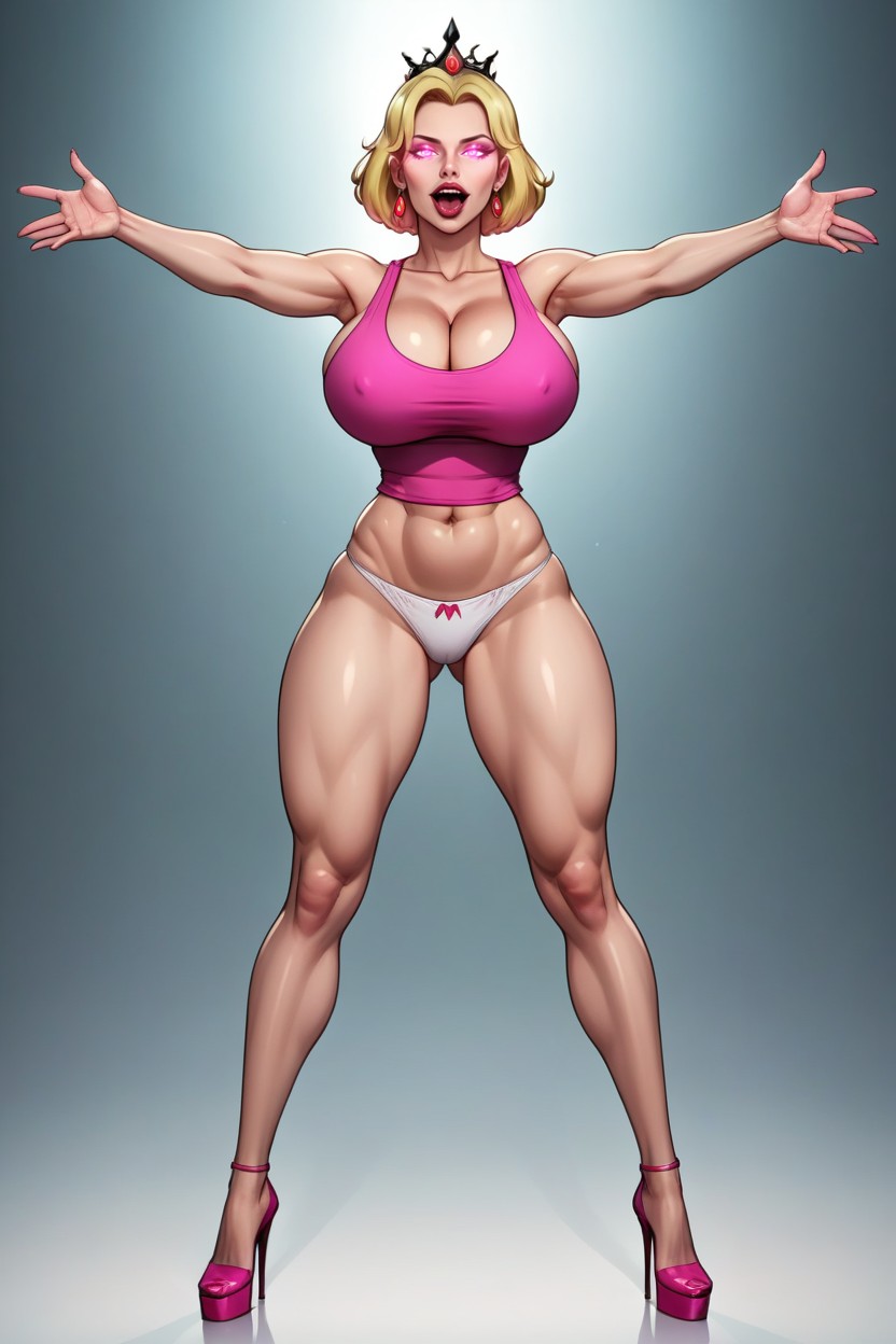 Sharper Resolution, Very Lusty Evil Expression, Standing Front Straight With Legs Spread Apart MILF AI Porn