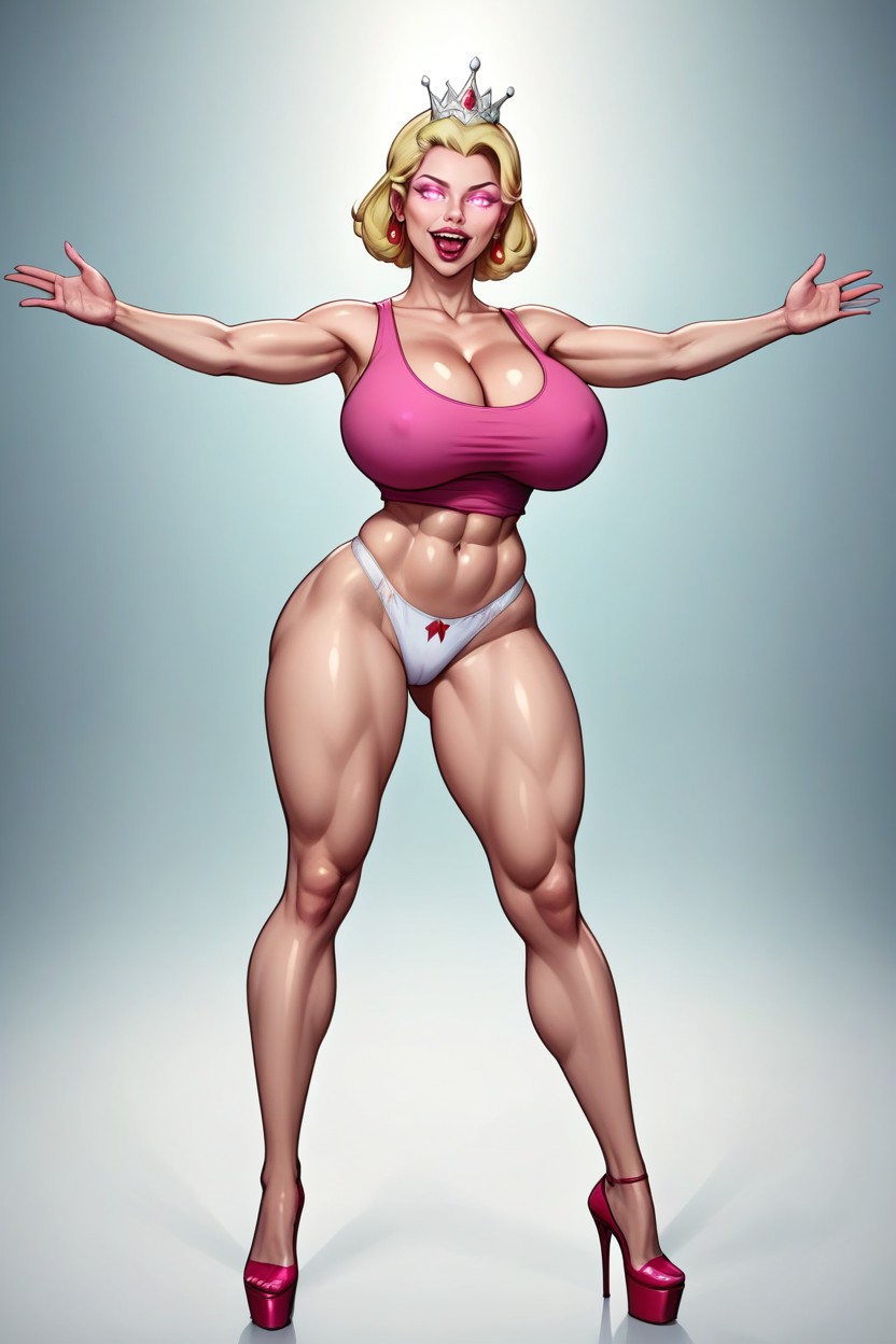 Horny, Fully Detailed Blonde Permed Hair, Arme Ausgebreitet MILF KI Porno
