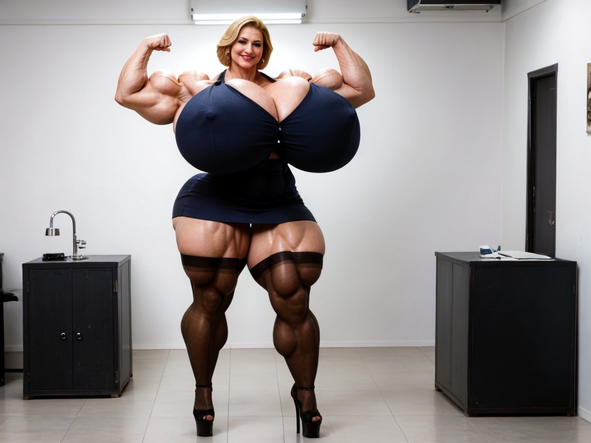 Form Fitting Clothes, Standing, Hyper Muscle Woman MILF AI Porn