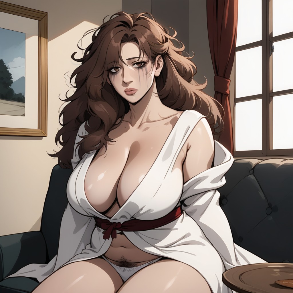 Pale White Skin, Brown Eyes, Tired Face MILF AI Porn