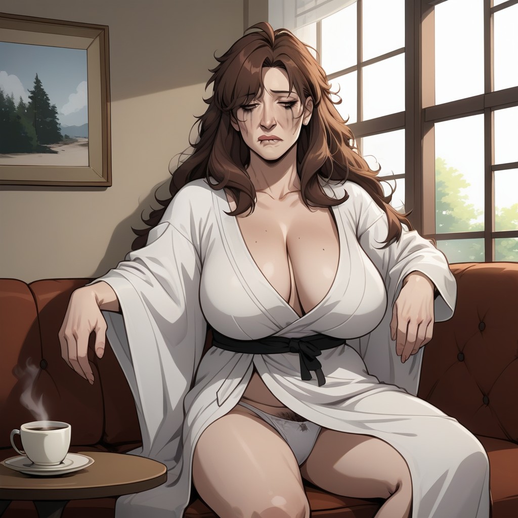 Biting Lip, Layered Hair, Sagging Breasts MILF AI Porn