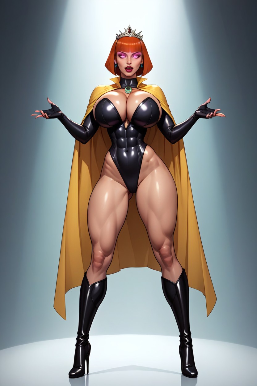 Yellow Cape, Lots Of Skin Showing, Oiled Skin MILF AI Porn