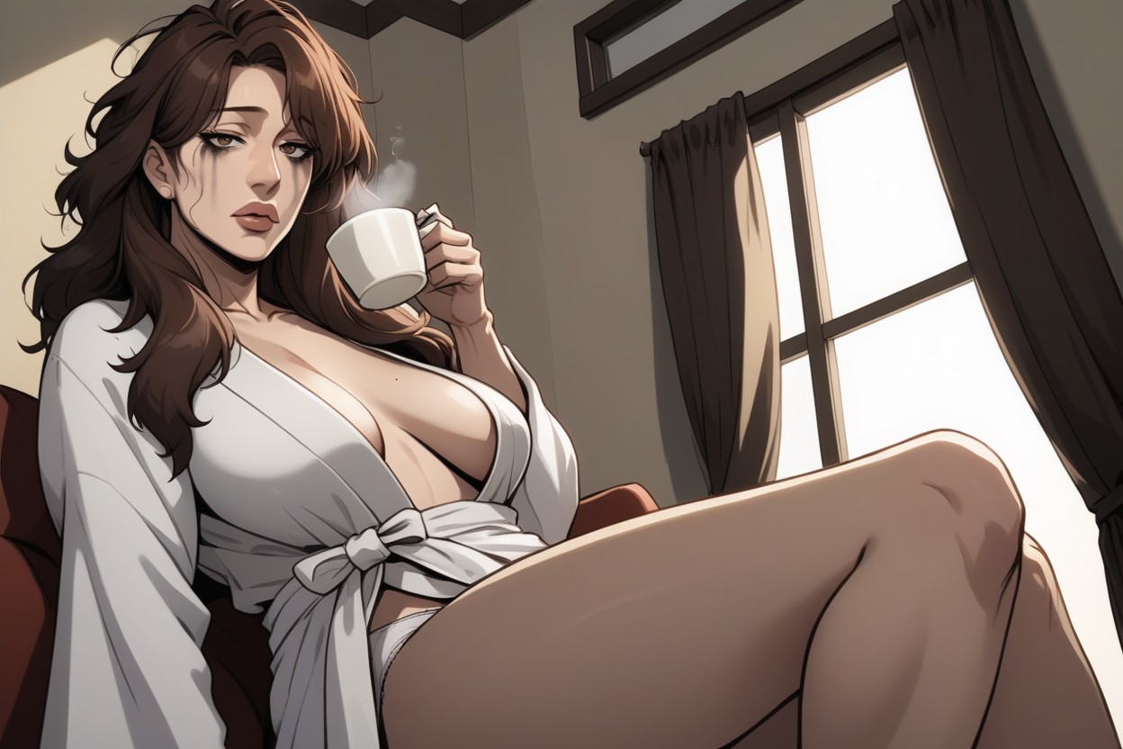 Large Hair Volume, Small Breasts, Sitting Down MILF AI Porn