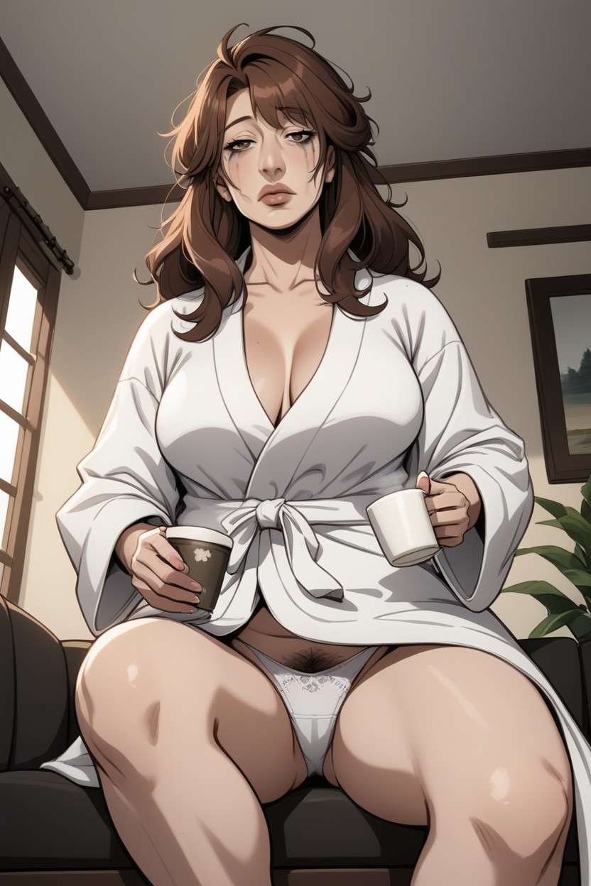 Window, Medium Length Layered Hair, Side View MILF AI Porn