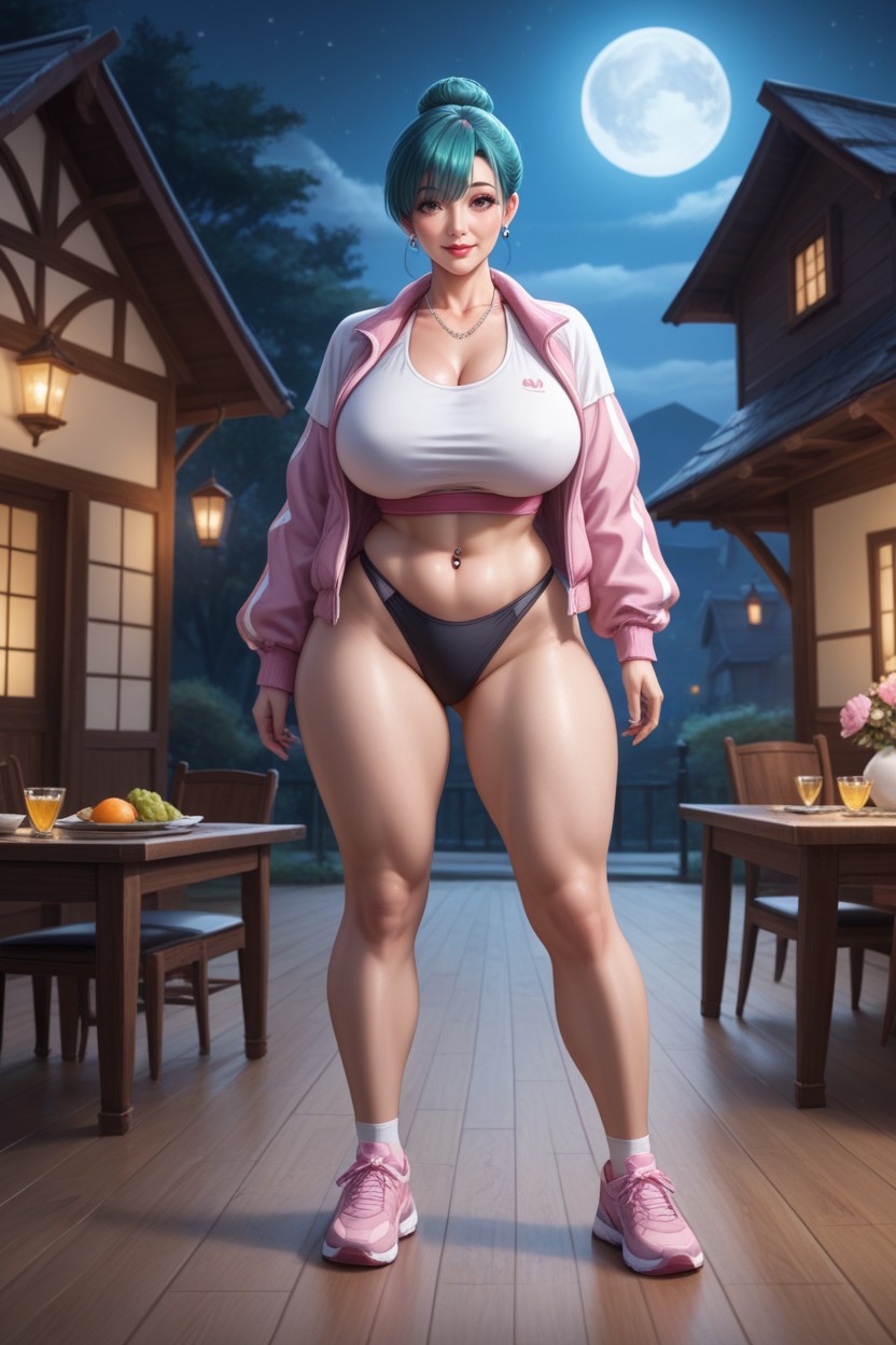 Blue Nightgown, Band-sleeves, Wide Hips MILF AI Porn