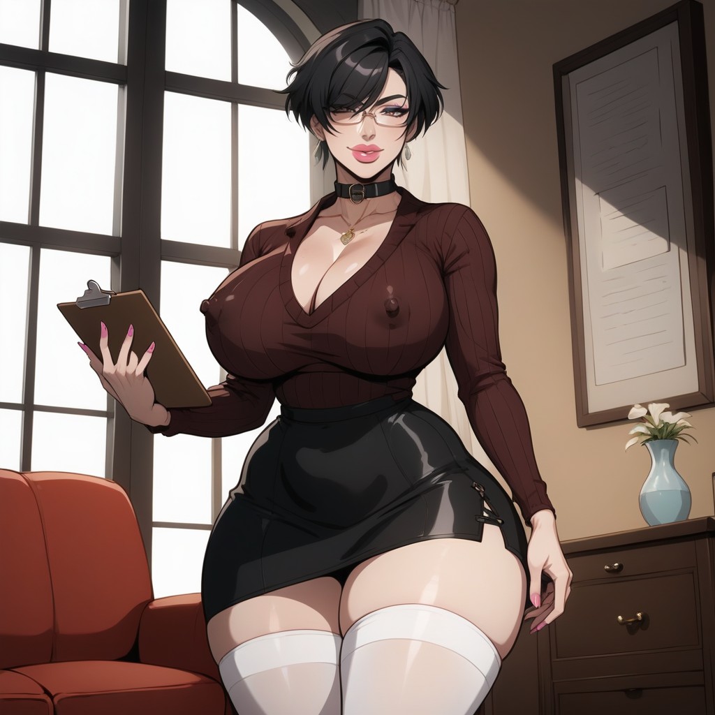 Black Skirt, Come On In, Holding Clipboard MILF AI Porn