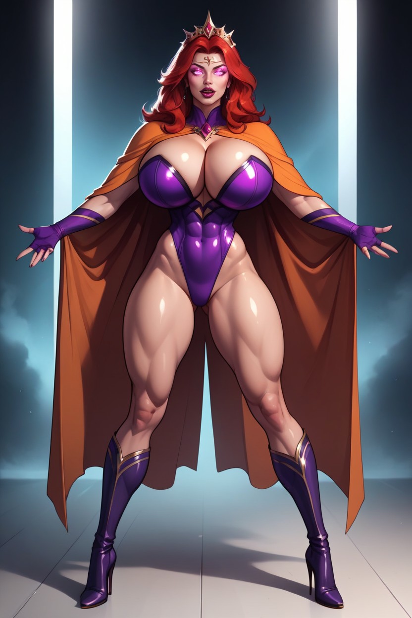 Cleavage, Very Lusty Evil Expression, Standing In Villain's Lair MILF AI Porn