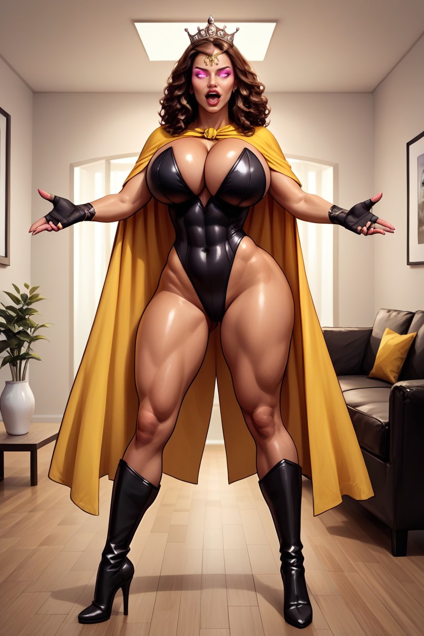 Lots Of Cleavage, Very Lusty Evil Expression, Full Body Standing Fully Straight At Viewer MILF AI Porn