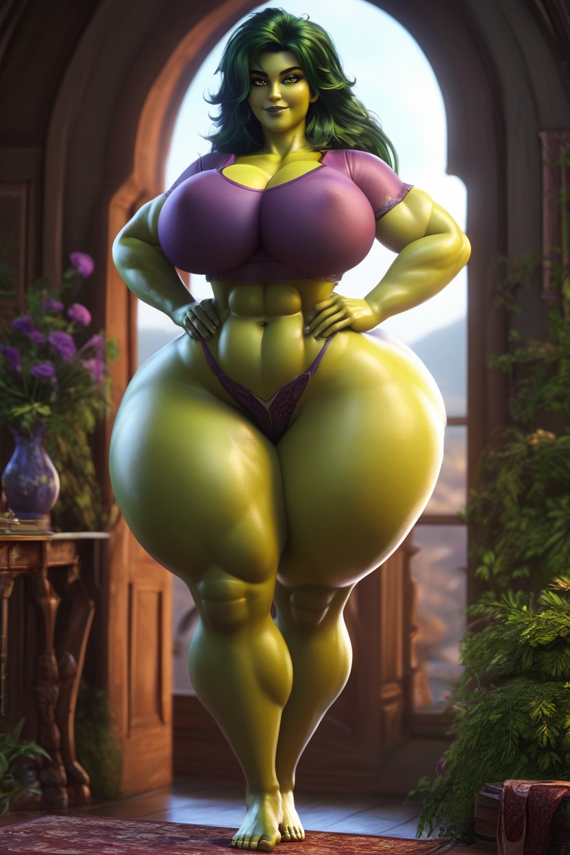 Colossal Breasts, Dark Green Hair, Beautiful Face MILF AI Porn